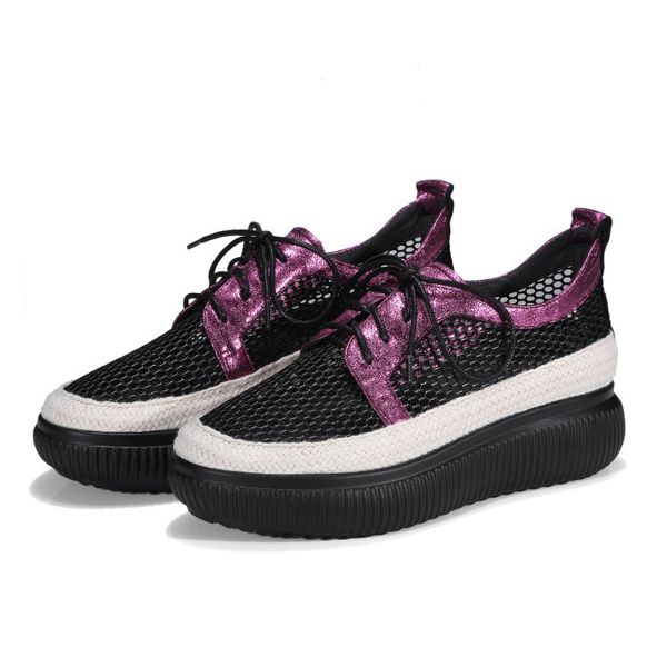 

sheepskin casual shoes waterproof platform thick bottom round head women's shoes lace-up color matching sponge cake loafers rome, Black
