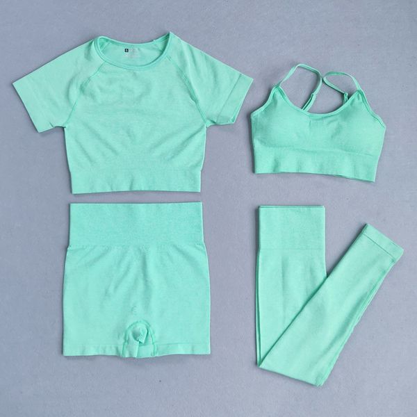 

2/3/4pcs women solid colour seamless yoga set sports bra short sleeve shorts leggings gym fitness suits workout sportswear, White;red