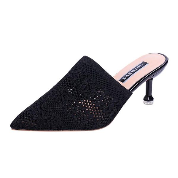 

shoes for women for summer party knit mesh breathable mules slippers women pointed thin heels fashion party shoes summer, Black