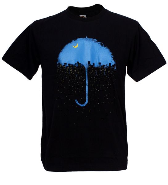

2019 tees short sleeve o-neck umbrella town star night falling banksy street art style graphic man t-shirt men summer style