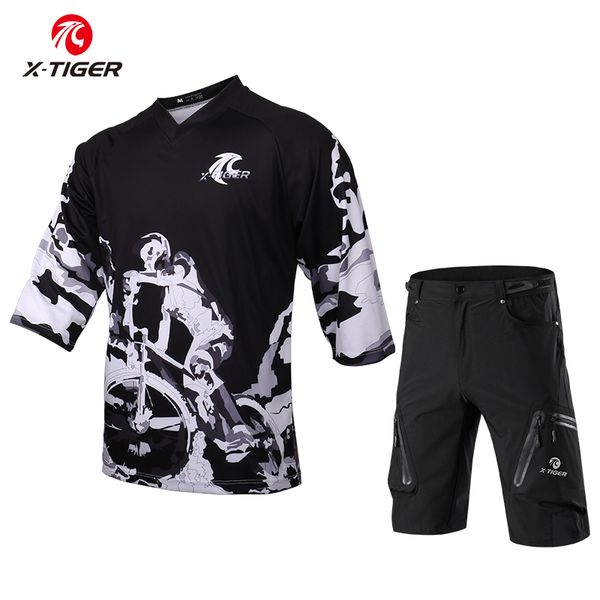 

x-tiger middle sleeve dh shirt 100% polyester cycling clothes bike set breathable quick-dry cycling jerseys downhill jersey, Black;blue