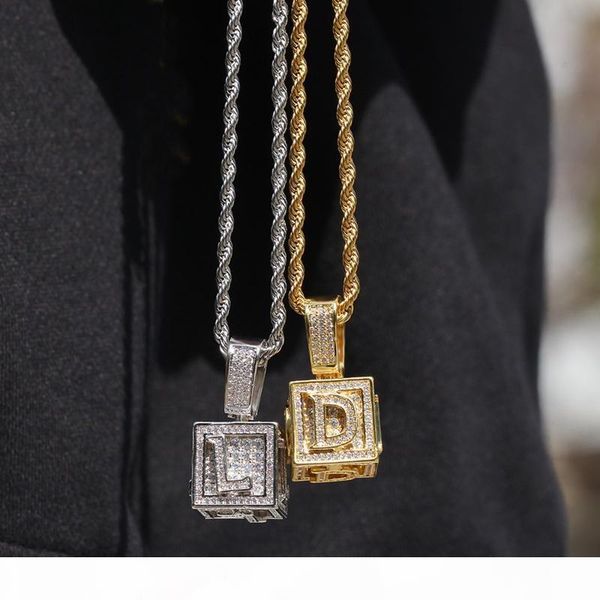 

mens hip hop jewelry iced out initial letter necklace pendant gold silver cube dice hiphop necklace