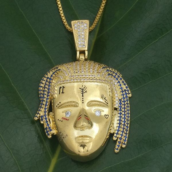 

gold hip hop rap rapper xxx tentacion pendant necklace 2020 trendy men jewelry gift cz necklace long iced out face big, Silver