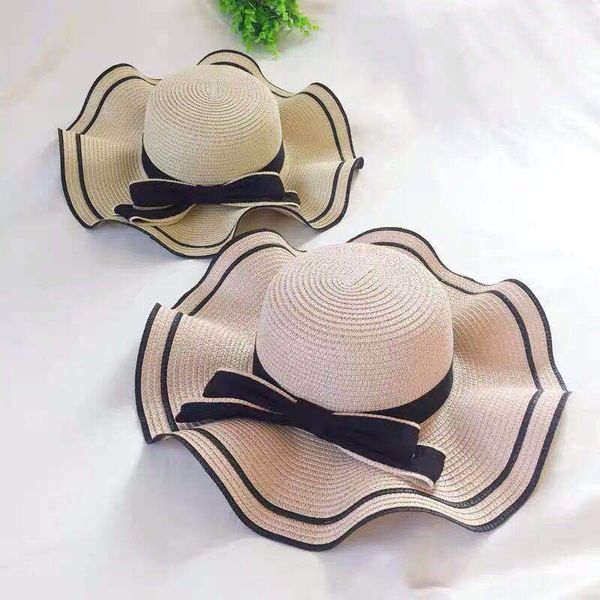 

wild bowknot wave side beach hat holiday hat travel sun straw summer women casual bow tamazing 566, Blue;gray