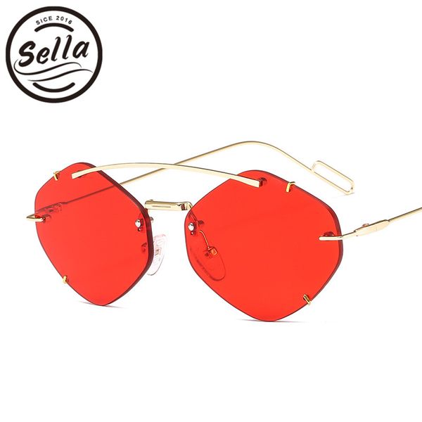 

sella retro trending fashion women small square rimless sunglasses vintage irregular tint lens metal frame men red eyewear, White;black
