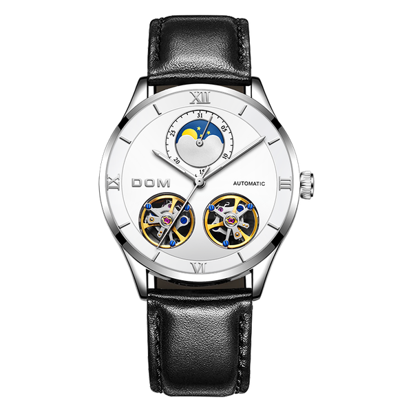 

wristwatches mechanical watches men skeleton watch automatic mens waterproof self-winding clock stainless steel m-1270, Slivery;brown