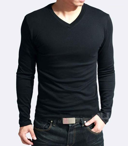 

designer casual tshirts slim solid color v neck long sleeve casual male clothing autumn mens, White;black