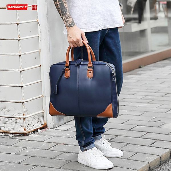 

retro fashion leather men's handbags 15.6 inch portable briefcases men business commuter bag japanese and korean shoulder bags