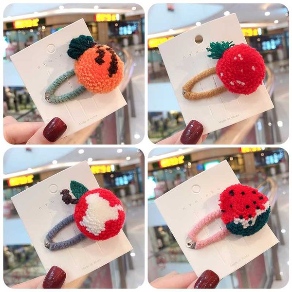 

2020 children cute hairball fruit soft fabric hairpins girls lovely hair clips barrettes headband kids hair accessories, Slivery;white