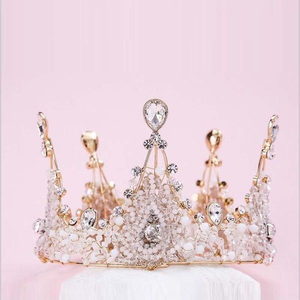 

luxury bridal tiaras and crowns crystal pearl flower gold silver round crown women girls big wedding bride crown royal crown, Slivery;golden