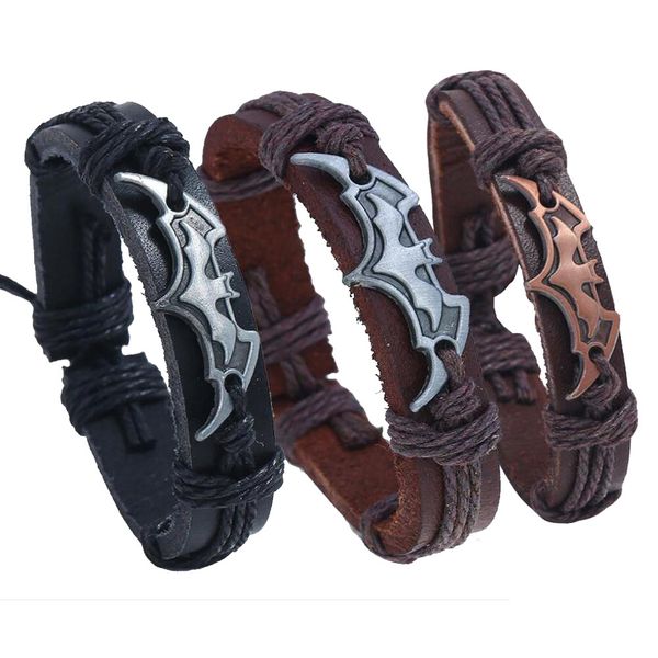 

Men's Cartoon Bat Pattern Braided Leather Bracelet Adjustable Bracelet Cool Bracelet Retro Hip Hop