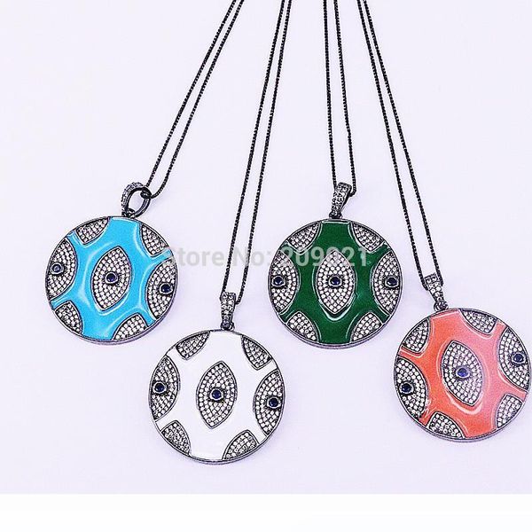 

5pcs fashion cz round pendant, pave zirconia with enamel eyes pendant, mix color enamel pendant necklace, Silver