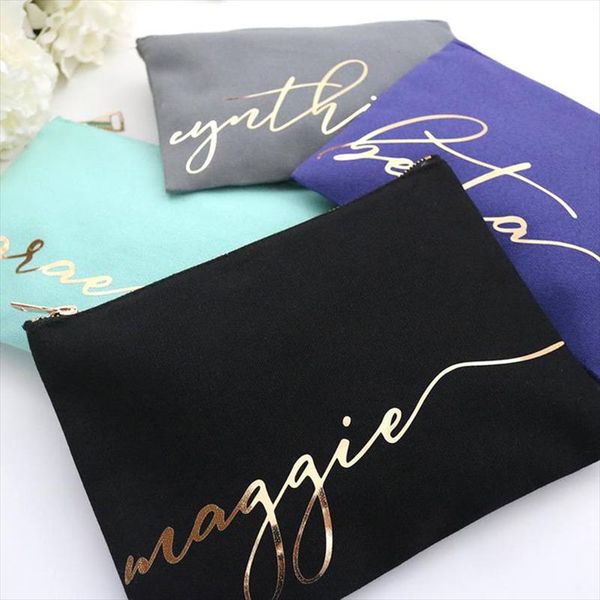

personalized makeup cosmetic bag cursive script custom name pink gray cosmetic bag friend gift, bri