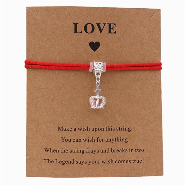 

pink crown charm bracelet friendship inspirational gift red thread adjustable wish bracelets women men kids jewelry, Red;blue