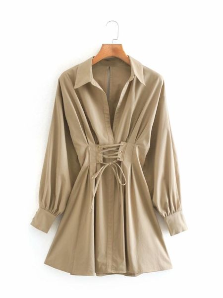 

2020 designer clothing a line women dresses long sleeve french court-style waist binding with shirt-style long-sleeved dress high waist, Black;gray