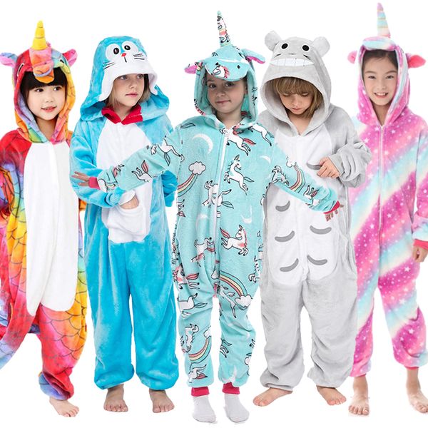 

kugurumi children unicornio sleepwear overall unicorn pajamas onesie children panda winter flannel pajama kigurumi 4 - 12 y, Blue;red