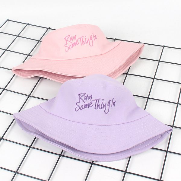 

fisherman hat female embroidery cute student travel visor summer tide purple literary letter basin cap high quality, Blue;gray