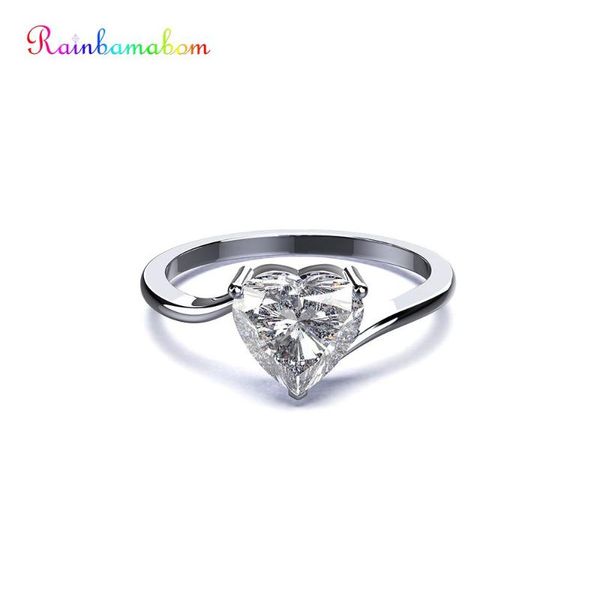 

rainbamabom 925 solid sterling silver created moissanite gemstone birthstone wedding engagement ring fine jewelry gift wholesale, Golden;silver