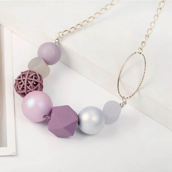 

new korean acrylic beads necklace for women geometric wood necklaces & pendants statement collar women's fashion jewelry gifts, Silver