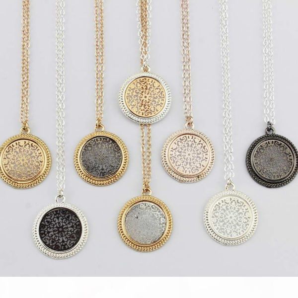 

christmas gift gold cut out filigree round pattern pendant necklace openwork hollow out filigree round geometric statement choker necklace, Silver