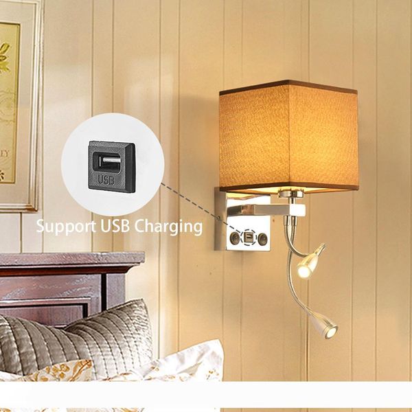 

modern indoor led lamp bedside bedroom applique sconce with switch usb e27 bulb interior headboard home l wall lights