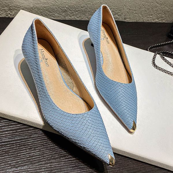 

metal pointed toe snake pattern pumps women shoes 2020 serpentine mujer bombas metalic thin med-high heels shoes women34-40, Black