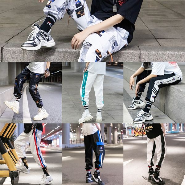 

модный национальный бренд случайный стиль национальный прилив персональной печати хип-хоп спорта случайные брюки мужские свободные уличные т, Blue