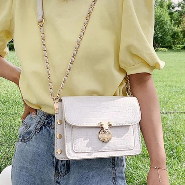 

ingenious2020 decent square crossbody crocodile pattern quality pu leather women's designer handbag lock chain shoulder messenge