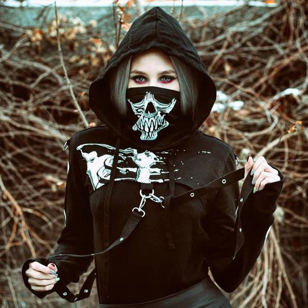 

2020 halloween skull skeleton black hole hoodie sweatshirt pullover punk gothic hooded hoodies women cool streetwear girl