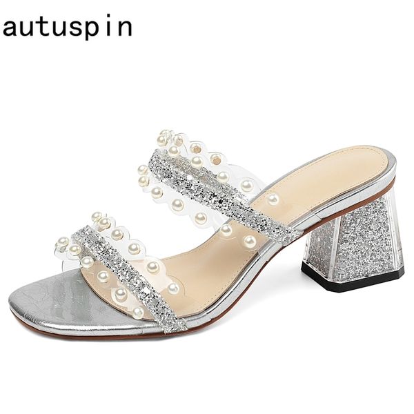 

sweet girls party prom dancing casual pearl sandals 2020 summer women thick heels slippers wedding office lady pink shoes woman, Black