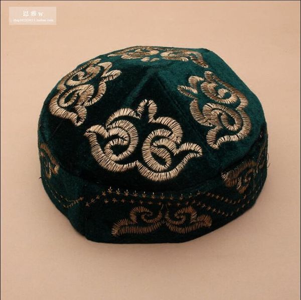 

xinjiang hat uighur caps kazakh men's hat embroidery, Blue;gray