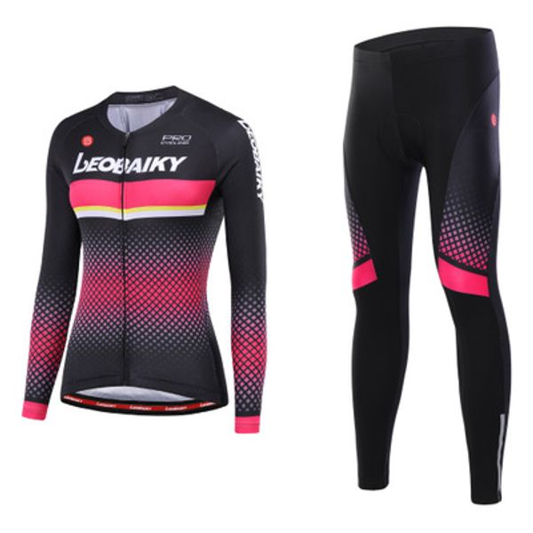

leobaiky cycling jersey set women off-road bike anti-uv cycling suits ladies long sleeve riding jersey sets triathlon suit, Black;blue