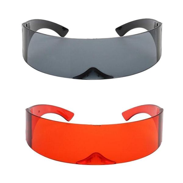 

2 pieces wrap mirror sunglasses futuristic glasses prop red+gray, White;black