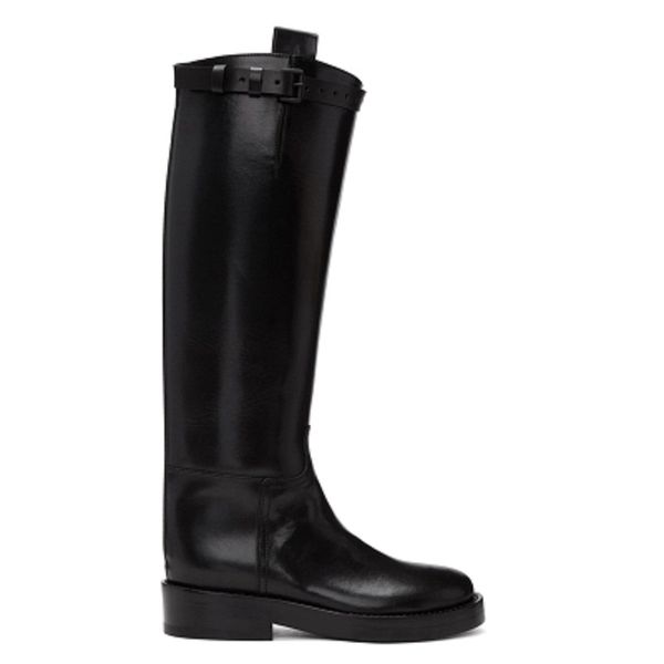 

2020 women's new autumn and winter knight boots european and american leather flat bottom deep wind high boots thick, Black