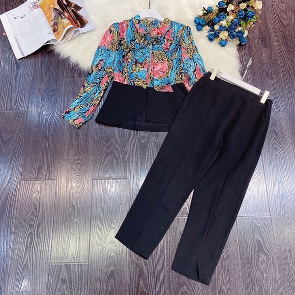 

designer luxury ladies bow tie bowknot printed waist + black simple split nine pants suit ol suit two-piece suit, White