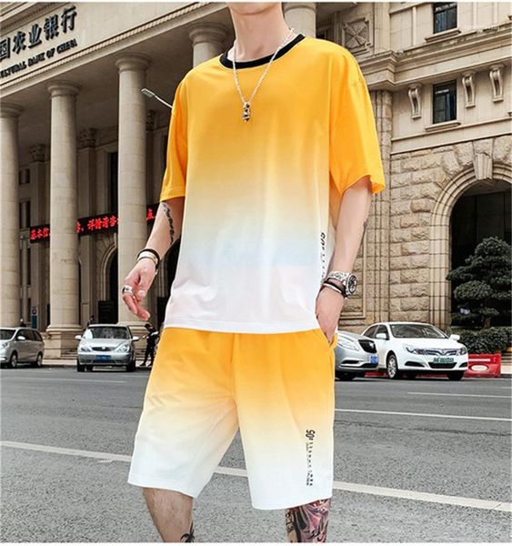 

sleeve short pants suits casual mens letter print summer tracksuits gradient color men two pieces sets designer short, Gray