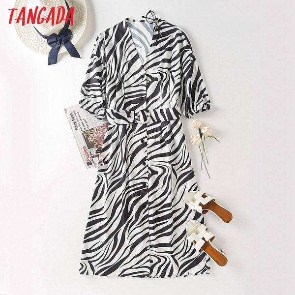 

tangada fashion women animal pattern dress with slash short sleeve ladies midi dress vestidos 4t26 c200919, Black;pink