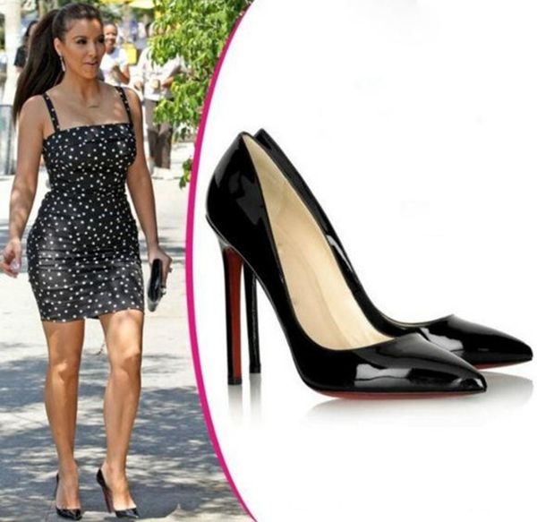 

89 in stiletto heel brand red bottom woman dress shoes sandals high-heeled wedding shoes pointed toe fashion single high heel, Black