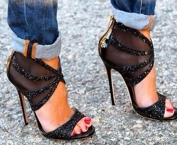 

sexy black mesh bling bling stiletto высокие каблуки гладиатор сандалии леди rhinestone тонкие каблуки партии повседневная обувь женская обу