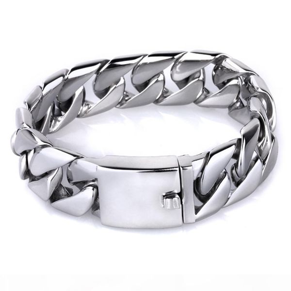 

22cm long 20mm wide frosted bracelet men cool stainless steel curb cuban link chain mens bracelets jewelry accessory wristband, Black