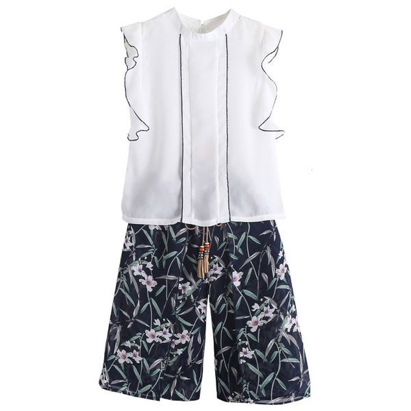 

designer trends kids clothes solid ruffles sleeve t-shirt floral chiffon lace shorts casual summer girls out wear outfit set, Pink;blue