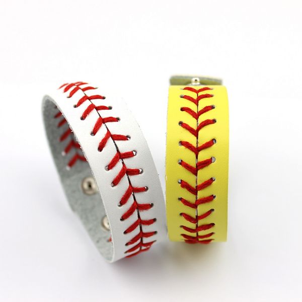 

yellow white fashion women baseball red stitching leather wrap bracelets wristlet teams school sports new, Black