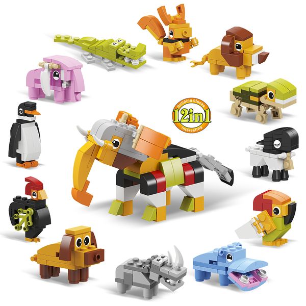 

kid toy 12 in 1 block toy diy disassembly abs animal model block assembly children baby gift