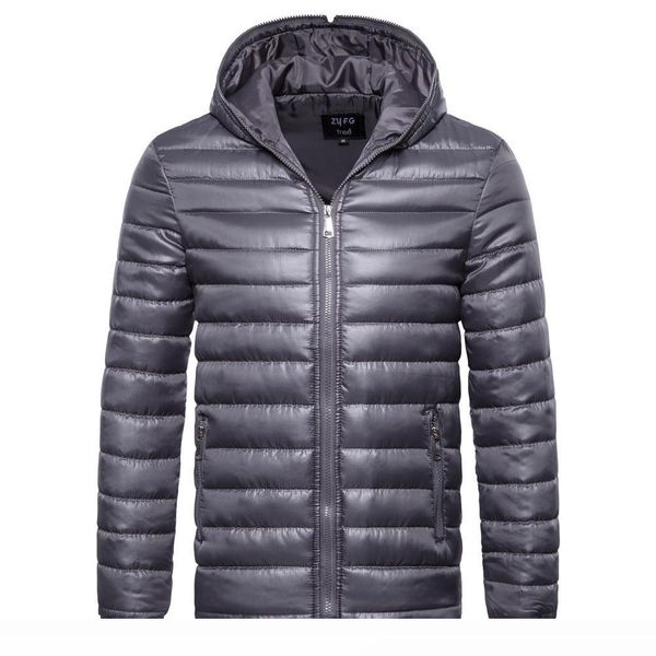 

fall and winter men's casual cotton simple solid color hooded jacket down padded male, Black
