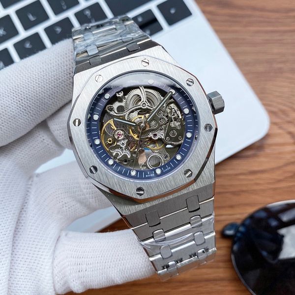 

mens watch dial hollow out 316l stainless steel automatic mechanical men watches movement 43mm montre de luxe 1v, Slivery;brown