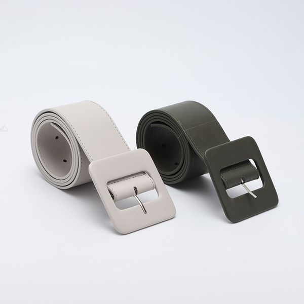 

square buckle ins pu women waistband pin wide korean fashion all -match pant belt casual faux leather female pu bao kou simple, Black;brown