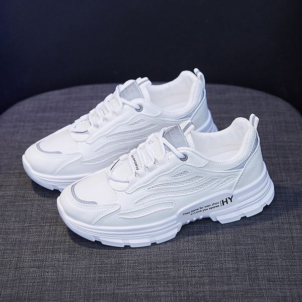 

осень новых женщин обувь женщина узелок дышащий сетки воздуха повседневная обувь женский solid white student толстым дном платформы, Black