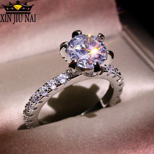 

2020 latest high-end classic simple engagement 6 claw design white cubic zircon female ladies ring diamond rings for women, Golden;silver