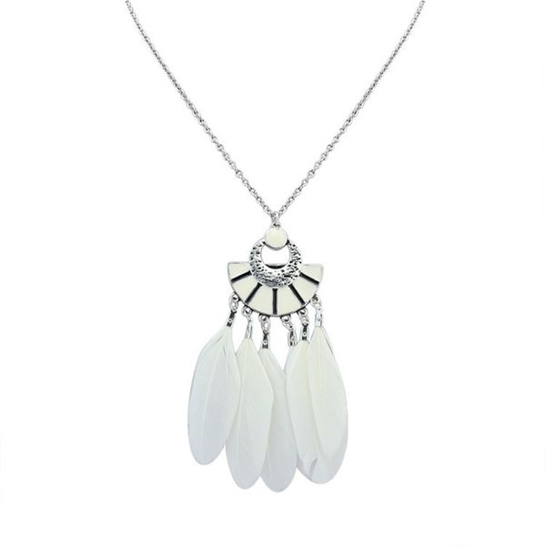 

fashion fan-shaped oil drop necklace exotic style long sweater chain feather jewelry romatic gift for girlfriend g0559, Silver
