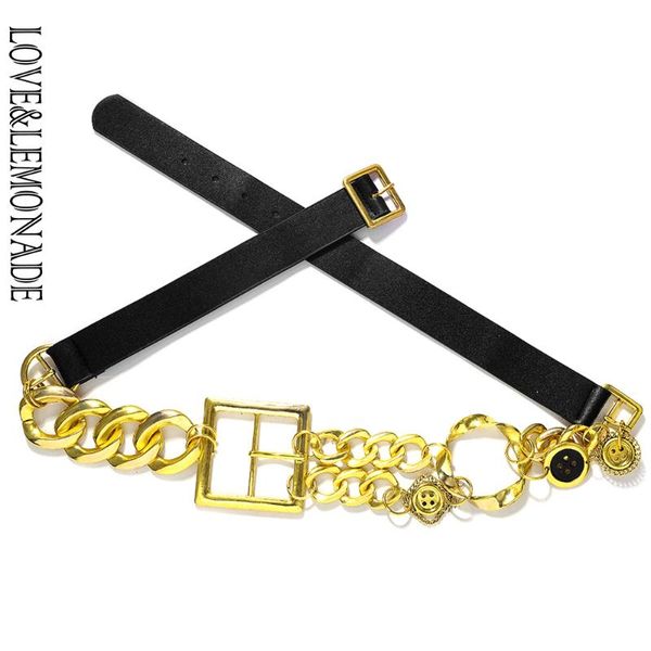 

lovelemonade популярные геометрическая металл черный кожаный пояс acc0025, Black;brown